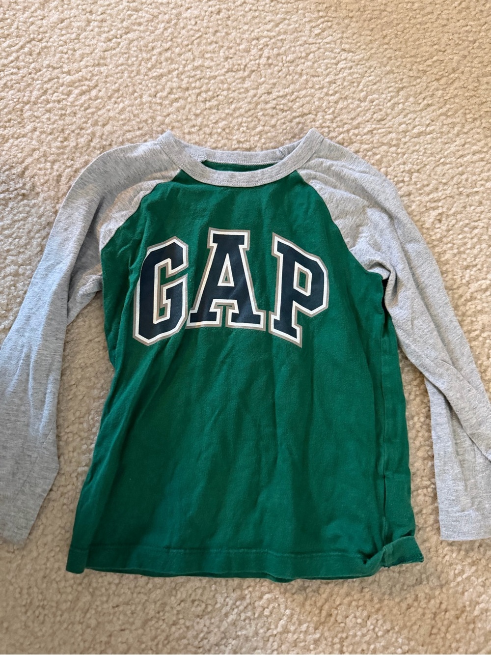 GAP Green and Gray Raglan Logo Long Sleeve Tee